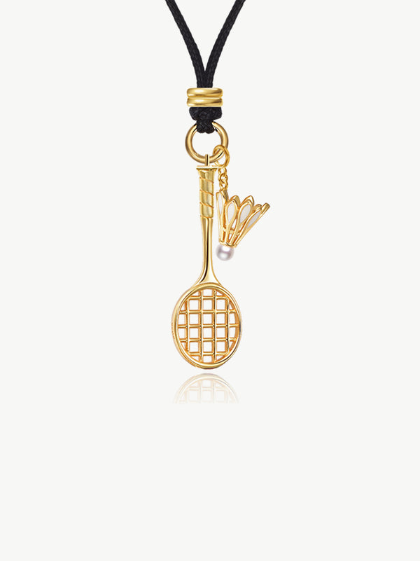 ONESWEAR Badminton Racquet & Shuttlecock Cord Necklace (Gold Vermeil)